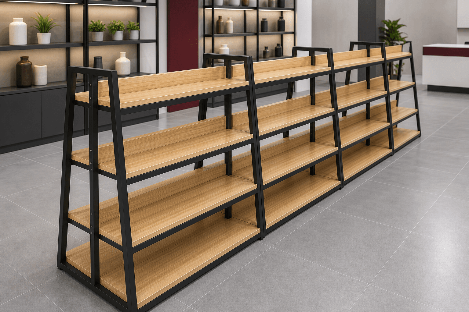 Wood & Metal Display Racks for commercial storage